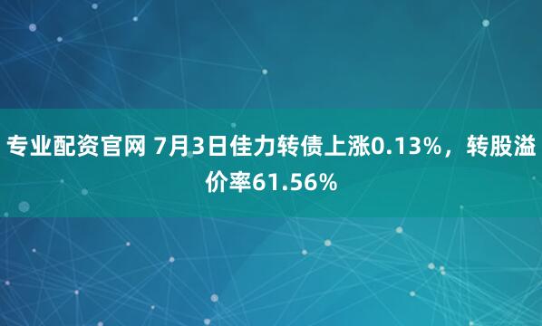 专业配资官网 7月3日佳力转债上涨0.13%，转股溢价率61.56%